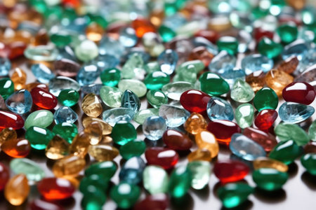 close-up of gemstones on polishing table, created with generative aiの素材