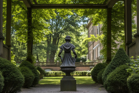 statue in a stunning garden of a georgian mansion, created with generative aiの素材