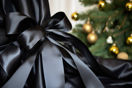 black satin ribbon tied into a bow, created with generative aiの素材