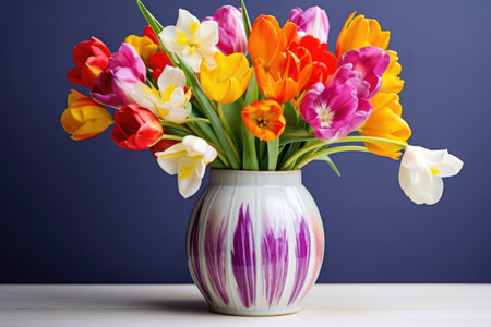 a vase full of vibrant tulips, created with generative aiの素材