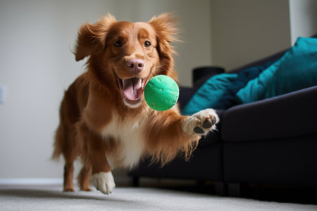 dog using paw to press a toy squeaker, created with generative aiの素材