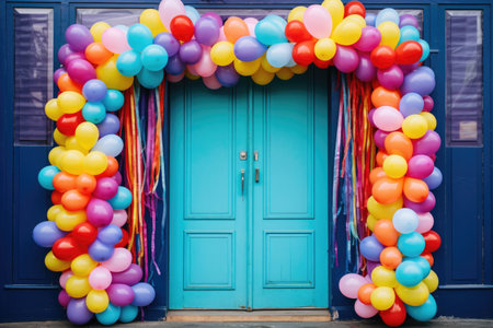 a decorative door wreath made from streamers and balloons, created with generative aiの素材