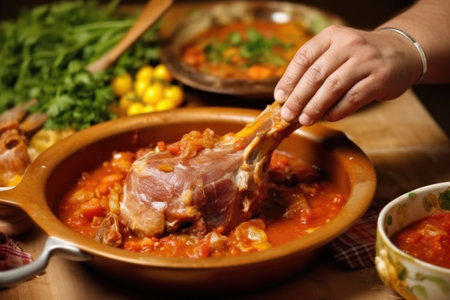 hand a piece of osso buco, with bone in view, created with generative aiの素材