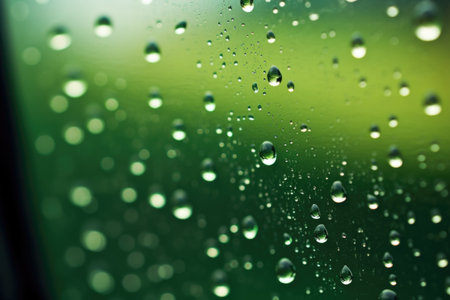 a macro shot of raindrops on an outside window, created with generative aiの素材