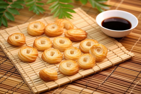 arranging palmiers on a bamboo mat, created with generative aiの素材