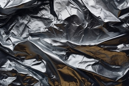 wrinkled foil with charred residue on a dull metallic surface, created with generative aiの素材