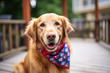 pet wearing an anniversary bandana, created with generative aiの素材