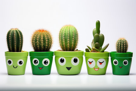 a group of cacti with googly eyes, created with generative aiの素材