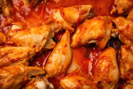 close up of chicken texture with sauce glossing over, created with generative aiの素材
