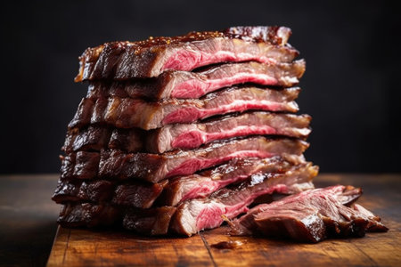 vertical shot of ribs standing on their side, showcasing layers, created with generative aiの素材