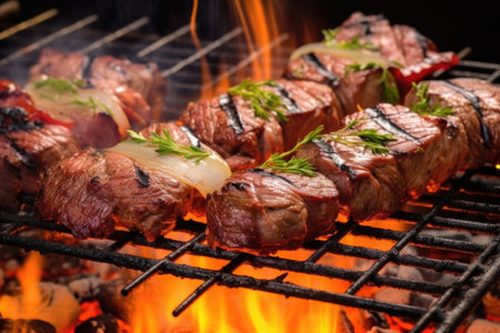 tendrils of smoke rising from grilling asado cuts, created with generative aiの素材