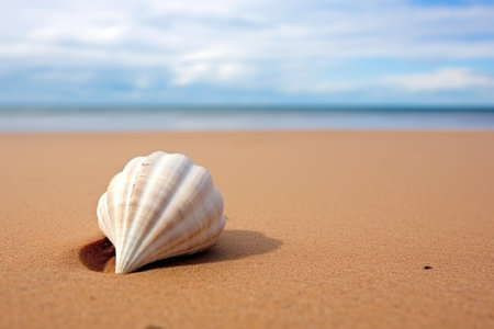 an empty seashell on eroded beach sand, created with generative aiの素材