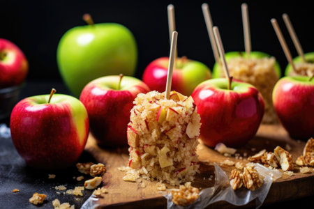 sliced candied apples on sticks, created with generative aiの素材