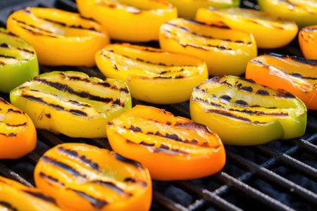close view of the textures on grilled bell peppers, created with generative aiの素材