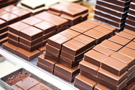 stacked empty chocolate bar molds, created with generative aiの素材