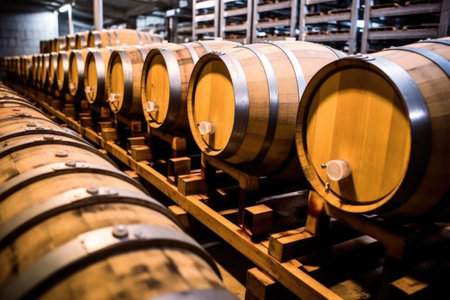 heat insulated barrels storing chocolate liqueur, created with generative aiの素材