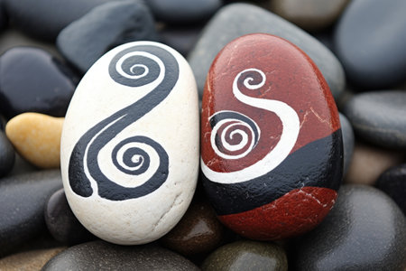 a representation of yin and yang with painted rocks, created with generative aiの素材