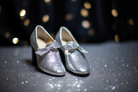 ballroom dancing shoes with glitters on a glossy floor, created with generative aiの素材