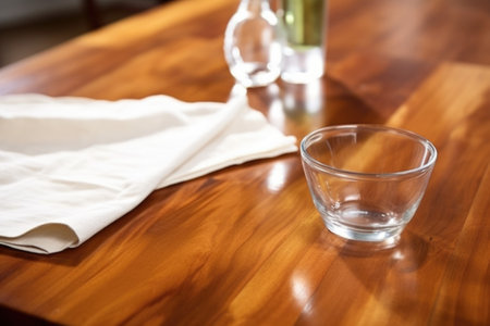 close up of the stain application on a wooden dining table, created with generative aiの素材