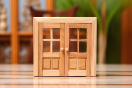 closeup of miniature wooden door for a dollhouse, created with generative aiの素材