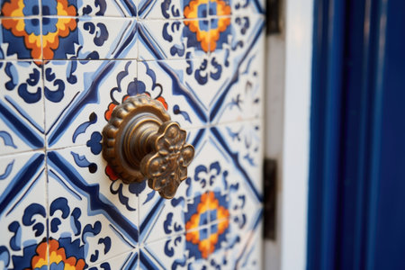 close-up of a dutch houses doorknob with ornamental design, created with generative aiの素材