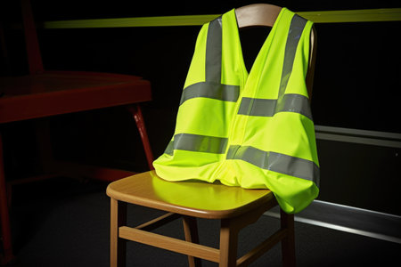 a neon yellow safety vest draped on a chair, created with generative aiの素材
