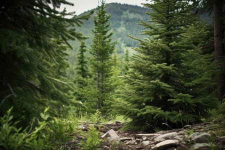 tree among evergreens, created with generative aiの素材