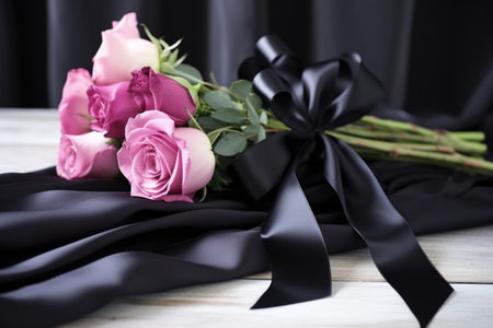 black satin ribbon tied into a bow, created with generative aiの素材