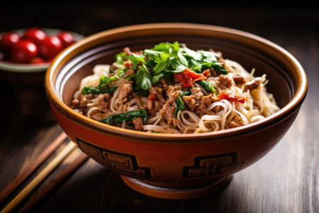 a bowl of longevity noodles, created with generative aiの素材