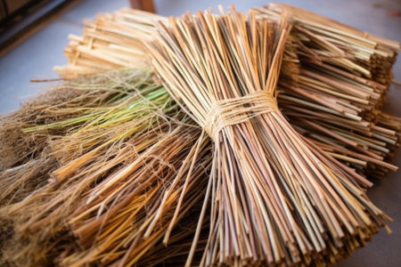 pile of fresh reeds ready for basket crafting, created with generative aiの素材