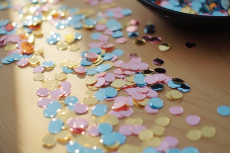 glittery confetti scattered on a table, created with generative aiの素材