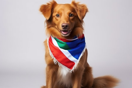 a pet wearing a bib of a countrys flag, created with generative aiの素材