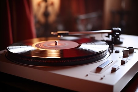 a turntable playing soft music, no people, created with generative aiの素材