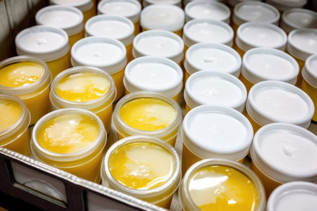 filled and labelled containers of anti-inflammatory creams awaiting quality check before shipment, created with generative aiの素材