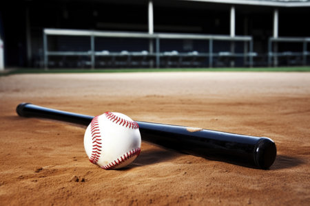 baseball and bat on home plate, no people, created with generative aiの素材
