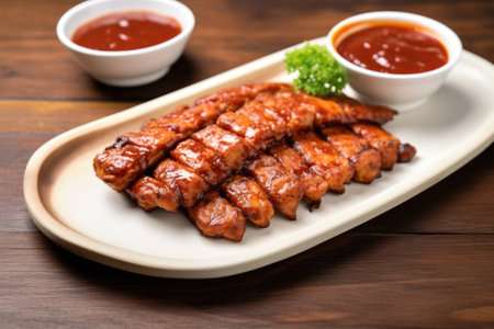 single bbq tempeh rib with corresponding sauce, created with generative aiの素材