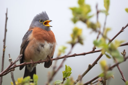 cuckoo singing its distinctive call from a dense bush, created with generative aiの素材
