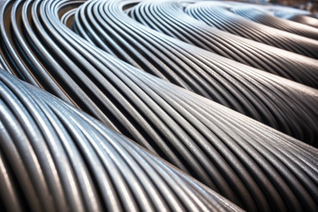 close-up of freshly rolled carbon steel sheets, created with generative aiの素材