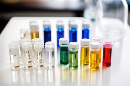 assortment of vials on clean table, created with generative aiの素材