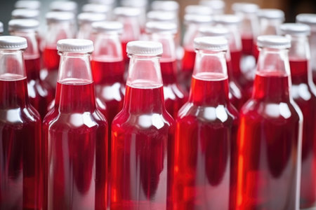 clouded plastic bottles filled with cherry flavored cough syrup, created with generative aiの素材