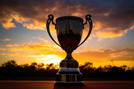 trophy cup silhouette against a sunset background, created with generative aiの素材