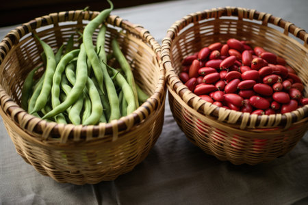 beans in two baskets of similar weight, created with generative aiの素材