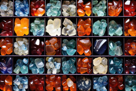 large collection of glass gems in containers, created with generative aiの素材