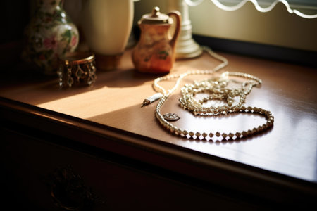 a long-lost necklace found behind a dresser, created with generative aiの素材