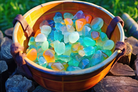 a bucket full of raw opals, created with generative aiの素材