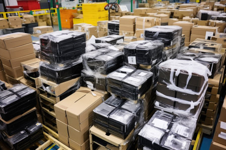 stacks of packaged camera components waiting for assembly, created with generative aiの素材
