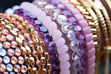 a collection of shiny jewel jewelry, created with generative aiの素材