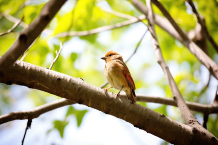 a bird perched onto a tree branch, created with generative aiの素材