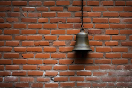 school bell hanging on a brick wall, created with generative aiの素材