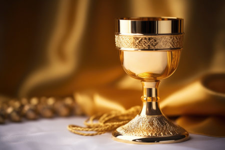 close-up of a holy communion set with a golden chalice, created with generative aiの素材